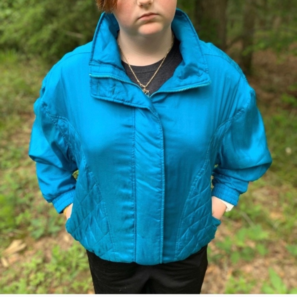 vintage Signature : teal silk bomber jacket